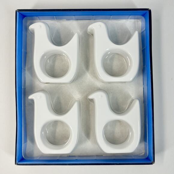 Jonathan Adler 2013 Happy Chic White Bird Napkin Rings Holders Set of 4 NEW - Picture 1 of 2